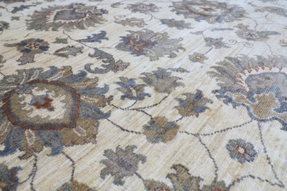 275 x 365 cm | Floral beige Area Rug Afghan Hand Knotted Veg Dye Wool carpet