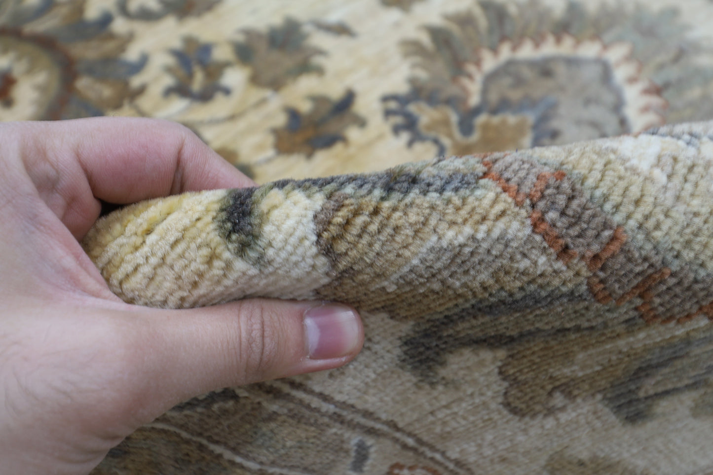 275 x 365 cm | Floral beige Area Rug Afghan Hand Knotted Veg Dye Wool carpet