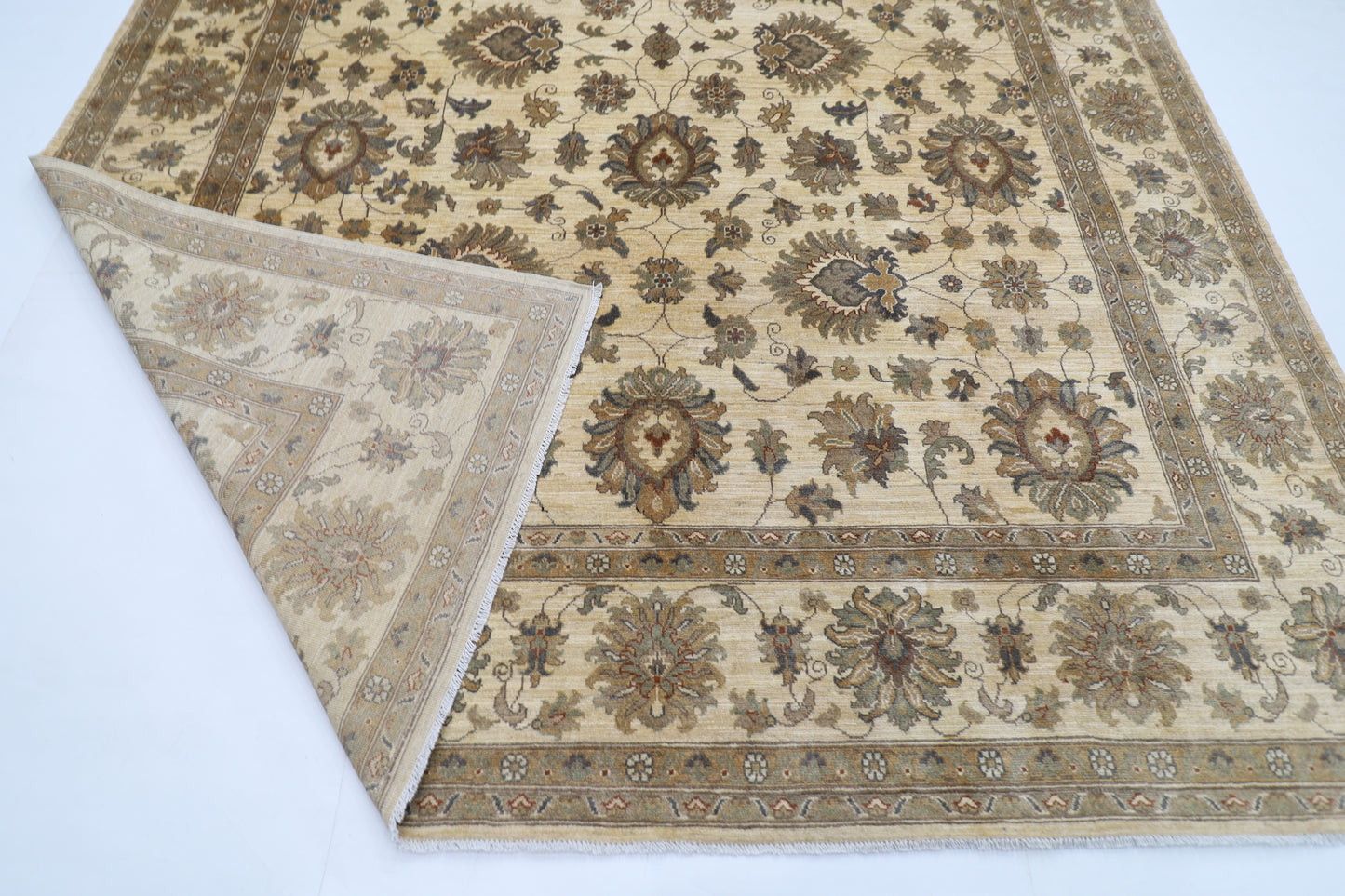 275 x 365 cm | Floral beige Area Rug Afghan Hand Knotted Veg Dye Wool carpet