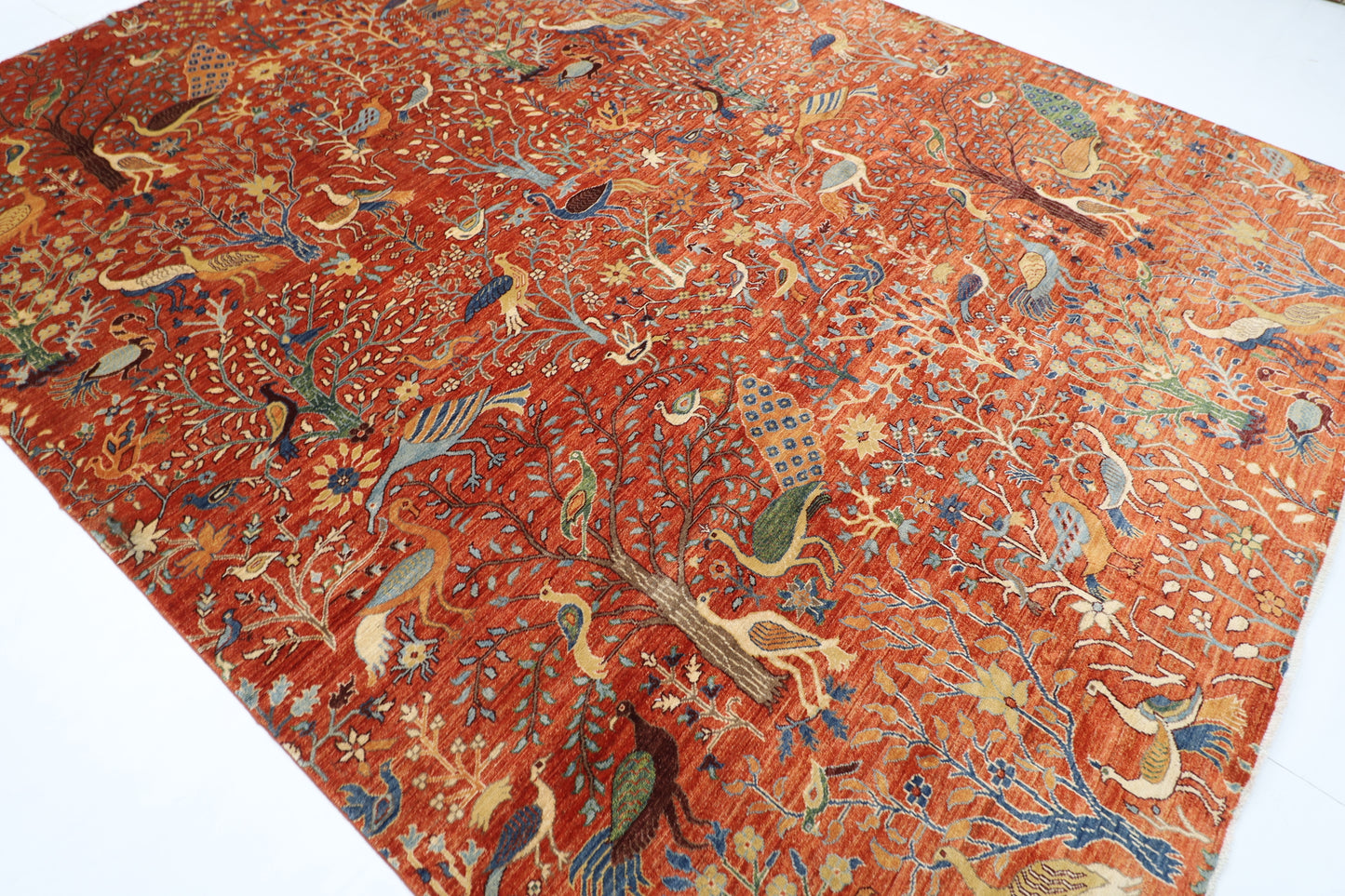270 x 355 cm | Birds Orange Area Rug Afghan Hand Knotted Veg Dye Wool carpet