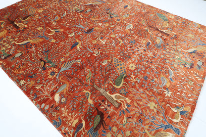 270 x 355 cm | Birds Orange Area Rug Afghan Hand Knotted Veg Dye Wool carpet