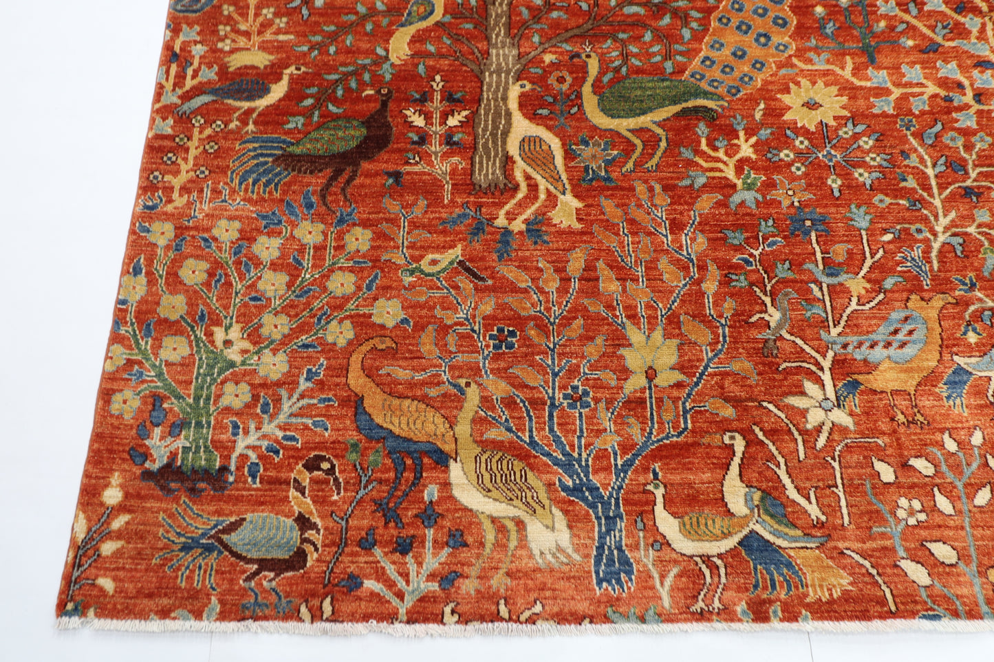 270 x 355 cm | Birds Orange Area Rug Afghan Hand Knotted Veg Dye Wool carpet