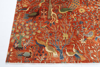 270 x 355 cm | Birds Orange Area Rug Afghan Hand Knotted Veg Dye Wool carpet