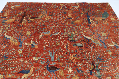 270 x 355 cm | Birds Orange Area Rug Afghan Hand Knotted Veg Dye Wool carpet