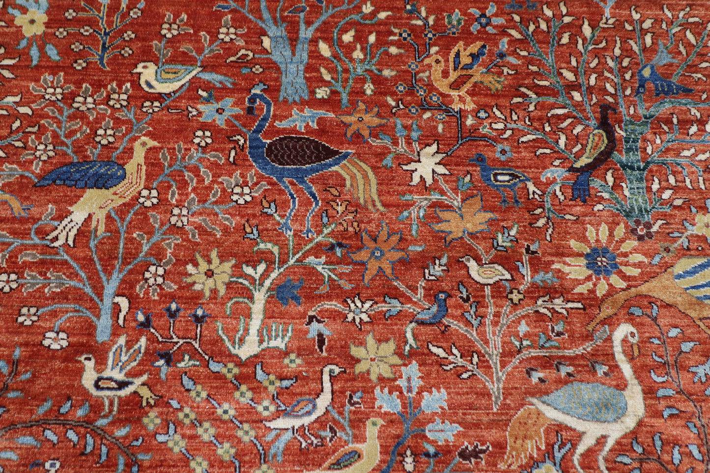 270 x 355 cm | Birds Orange Area Rug Afghan Hand Knotted Veg Dye Wool carpet