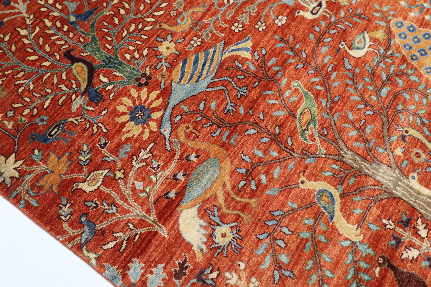 270 x 355 cm | Birds Orange Area Rug Afghan Hand Knotted Veg Dye Wool carpet