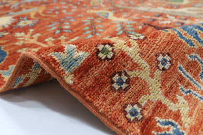 270 x 355 cm | Birds Orange Area Rug Afghan Hand Knotted Veg Dye Wool carpet