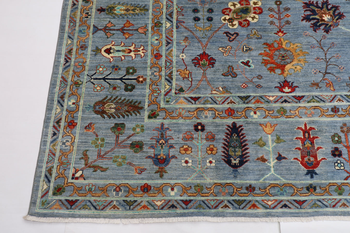 274 x 362 cm | Floral Gray Area Rug Afghan Hand Knotted Veg Dye Wool carpet