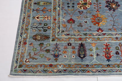 274 x 362 cm | Floral Gray Area Rug Afghan Hand Knotted Veg Dye Wool carpet