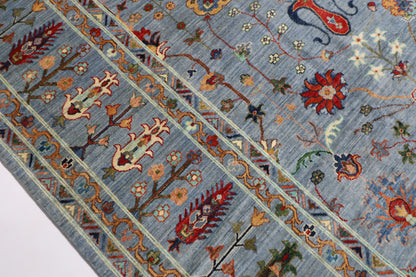 274 x 362 cm | Floral Gray Area Rug Afghan Hand Knotted Veg Dye Wool carpet