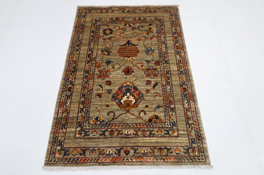100 x 148 cm | Sultani Afghan Tribal Hand Knotted Natural Veg Dye Wool Carpet