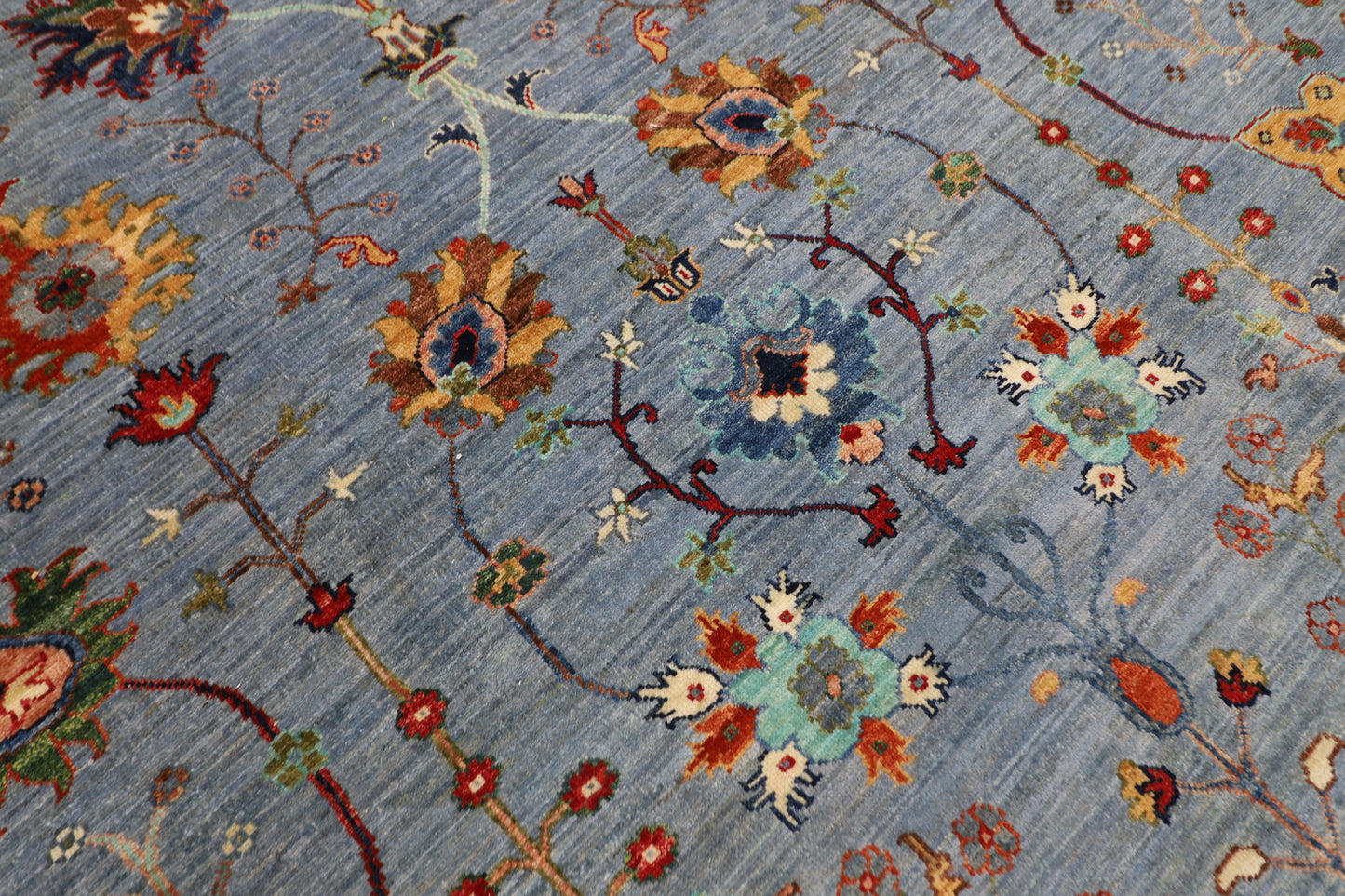274 x 362 cm | Floral Gray Area Rug Afghan Hand Knotted Veg Dye Wool carpet