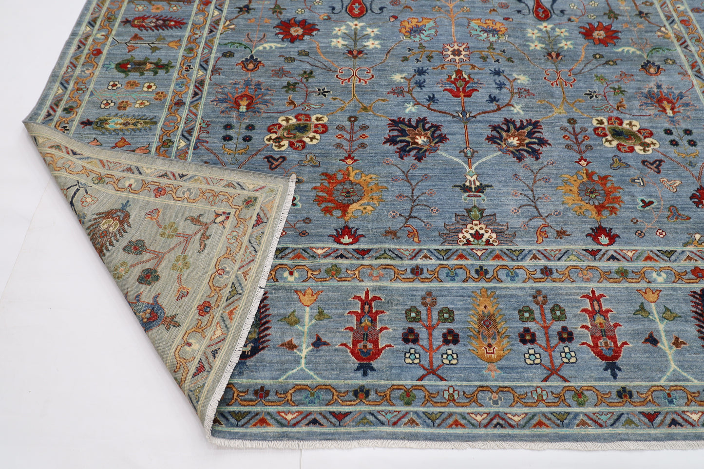 274 x 362 cm | Floral Gray Area Rug Afghan Hand Knotted Veg Dye Wool carpet