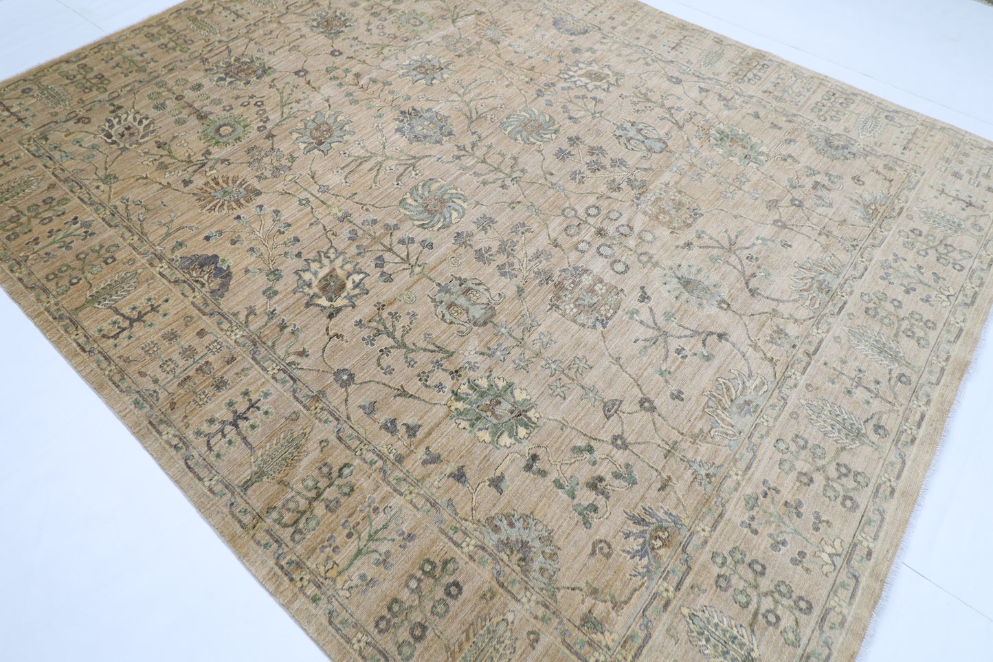 247 x 300 cm | Floral Beige Area Rug Afghan Hand Knotted Veg Dye Wool carpet