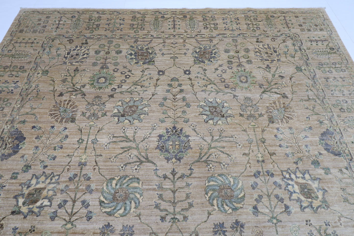 247 x 300 cm | Floral Beige Area Rug Afghan Hand Knotted Veg Dye Wool carpet