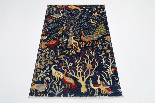 101 x 149 cm | Birds Afghan Tribal Hand Knotted Natural Veg Dye Wool Carpet