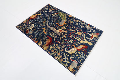 101 x 149 cm | Birds Afghan Tribal Hand Knotted Natural Veg Dye Wool Carpet