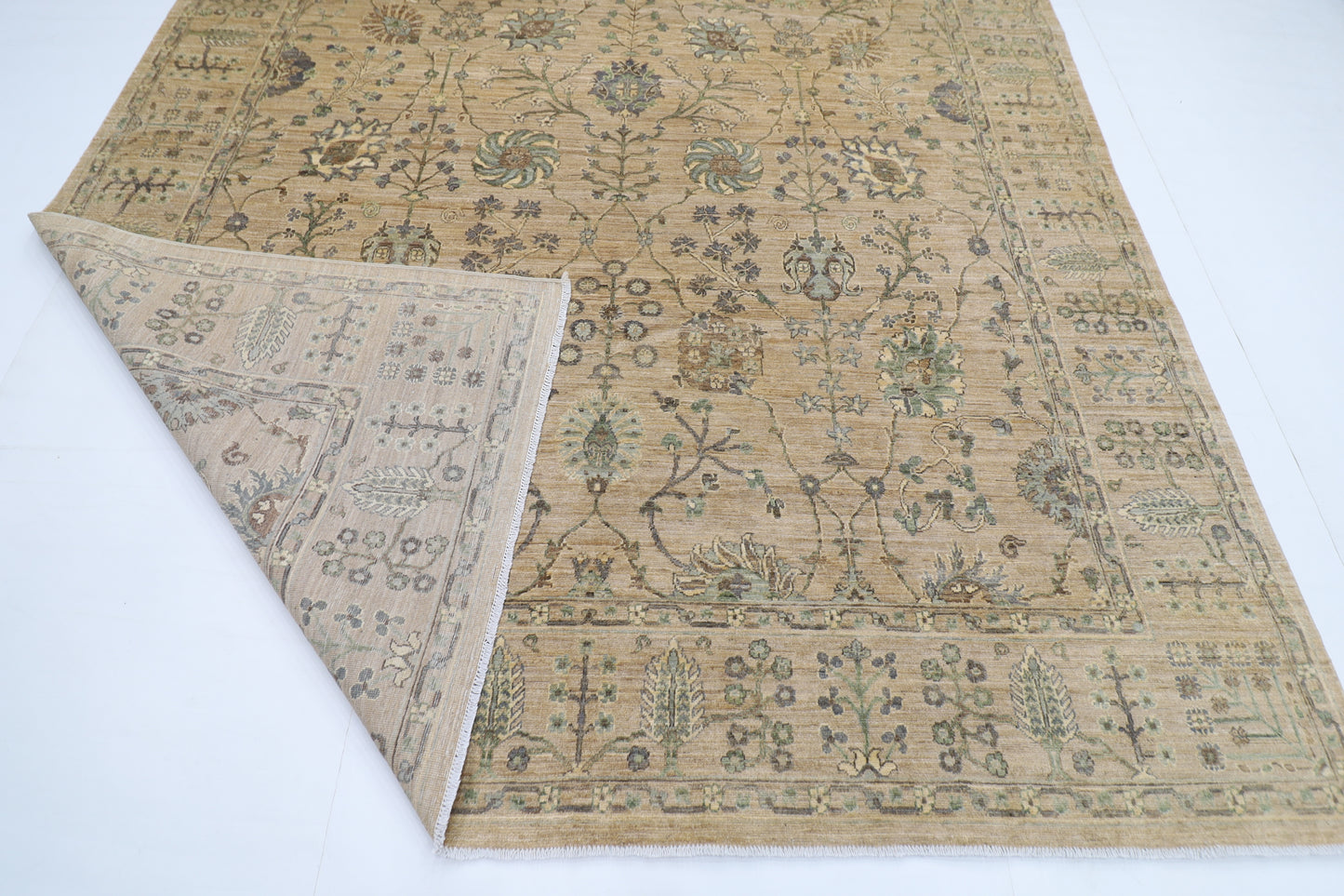 247 x 300 cm | Floral Beige Area Rug Afghan Hand Knotted Veg Dye Wool carpet