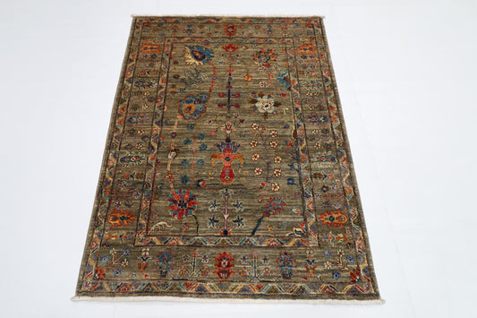 105 x 145 cm | Sultani Afghan Tribal Hand Knotted Natural Veg Dye Wool Carpet