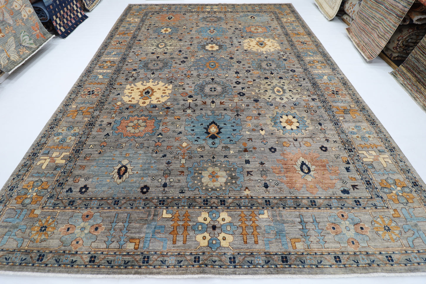 303 x 422 cm | Oriental Gray Area Rug Afghan Hand Knotted Veg Dye Wool carpet