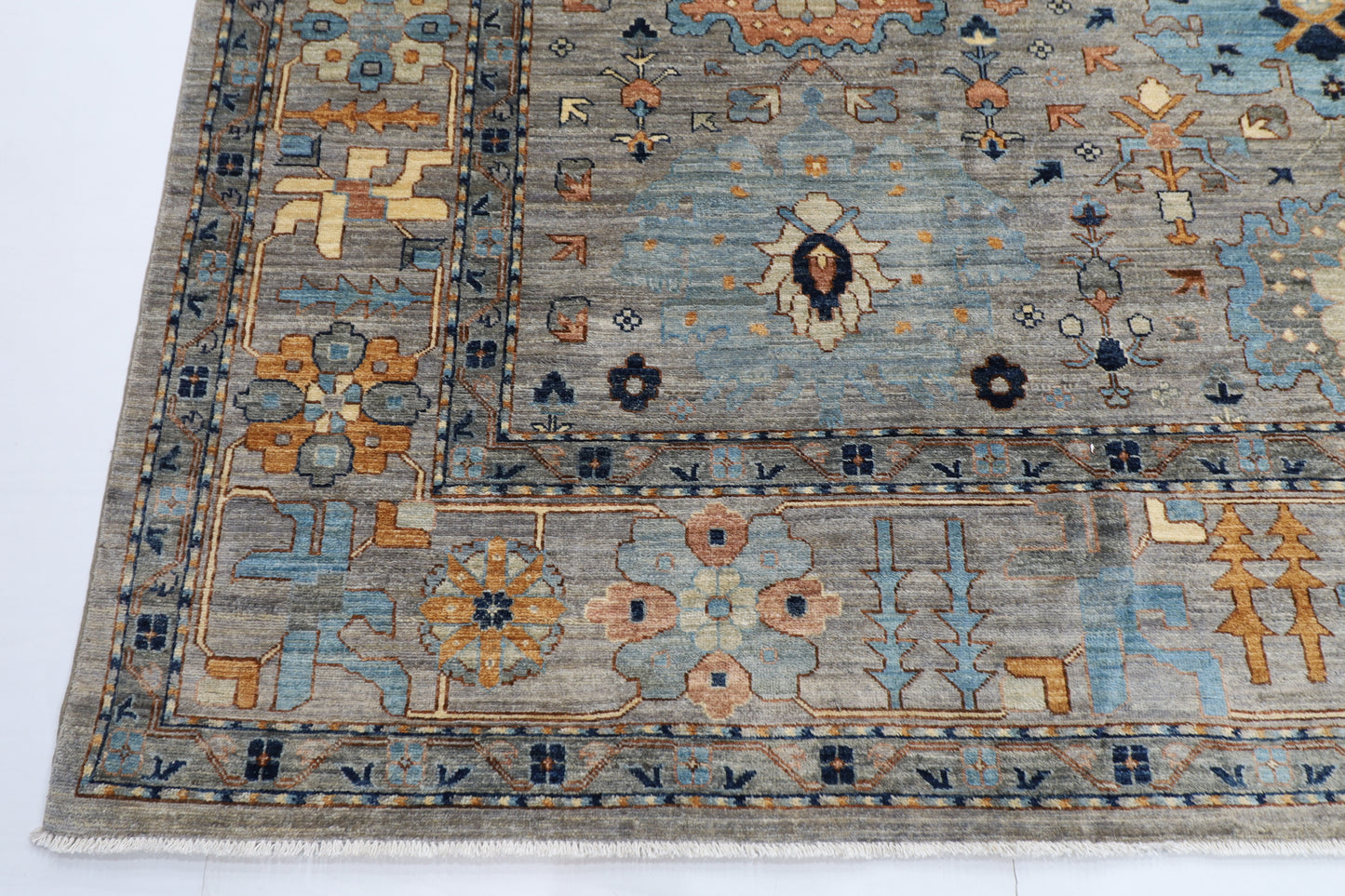 303 x 422 cm | Oriental Gray Area Rug Afghan Hand Knotted Veg Dye Wool carpet