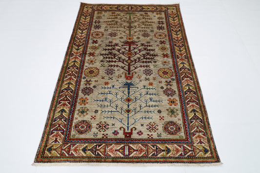 126 x 186 cm | Grey Afghan Tribal Hand Knotted Natural Veg Dye Wool Carpet