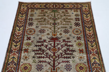 126 x 186 cm | Grey Afghan Tribal Hand Knotted Natural Veg Dye Wool Carpet