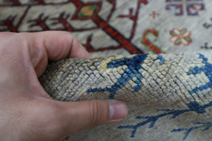 126 x 186 cm | Grey Afghan Tribal Hand Knotted Natural Veg Dye Wool Carpet