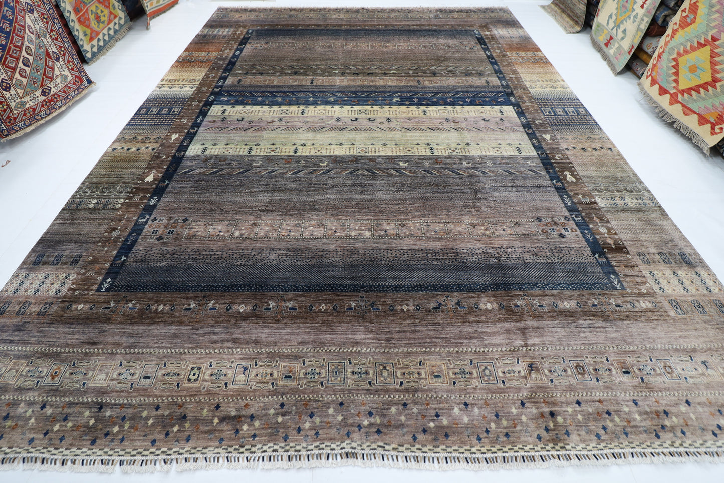 312 x 426 cm | Traditional Gabbeh Area Rug Afghan Hand Knotted veg Dye Wool carpet