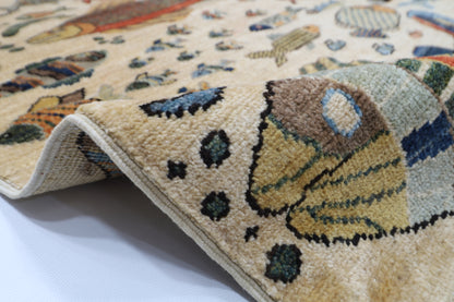 273 x 366 cm | Oriental Fish Beige Area Rug Afghan Hand Knotted Veg Dye Wool carpet