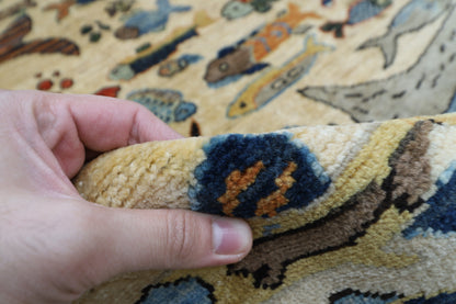 273 x 366 cm | Oriental Fish Beige Area Rug Afghan Hand Knotted Veg Dye Wool carpet