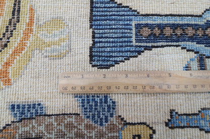 273 x 366 cm | Oriental Fish Beige Area Rug Afghan Hand Knotted Veg Dye Wool carpet