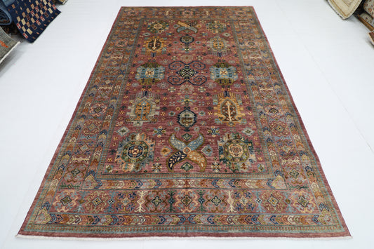 197 x 293 cm | Oriental Waziri Pink Area Rug Afghan Hand Knotted Veg Dye Wool carpet