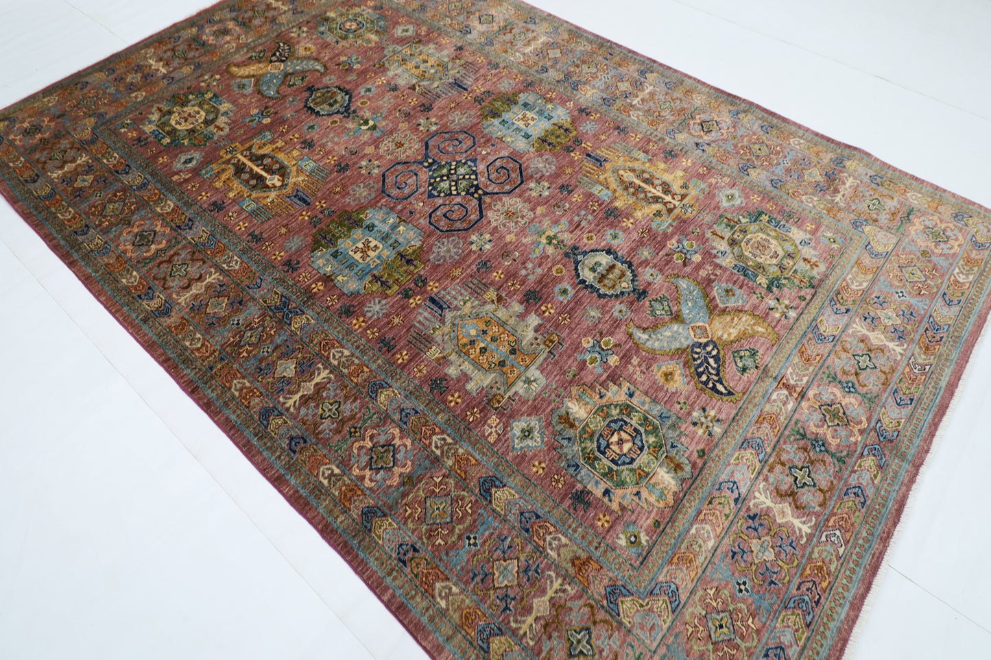 197 x 293 cm | Oriental Waziri Pink Area Rug Afghan Hand Knotted Veg Dye Wool carpet