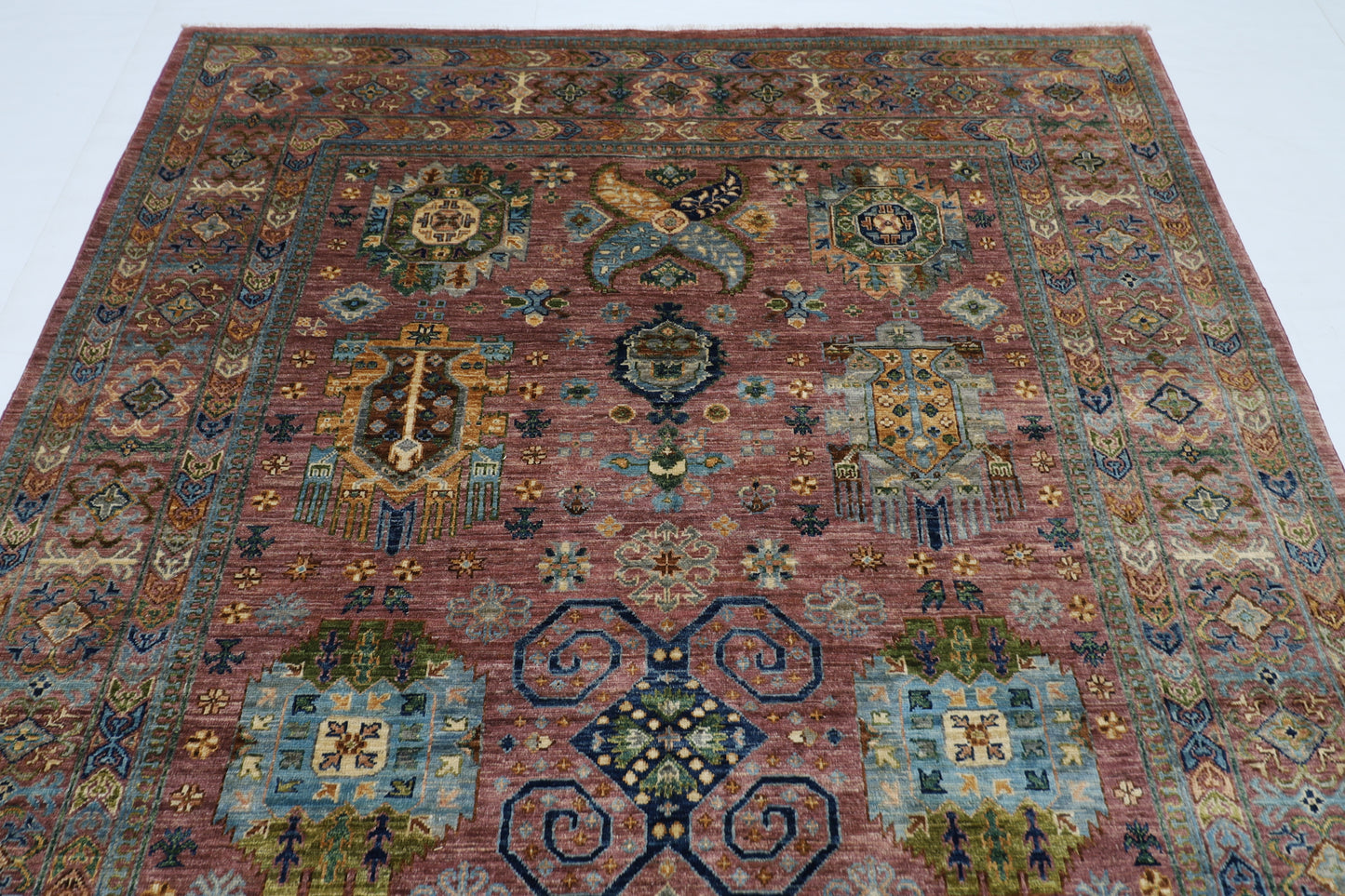 197 x 293 cm | Oriental Waziri Pink Area Rug Afghan Hand Knotted Veg Dye Wool carpet
