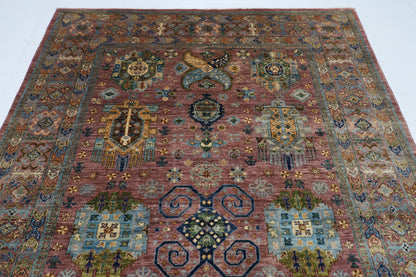 197 x 293 cm | Oriental Waziri Pink Area Rug Afghan Hand Knotted Veg Dye Wool carpet