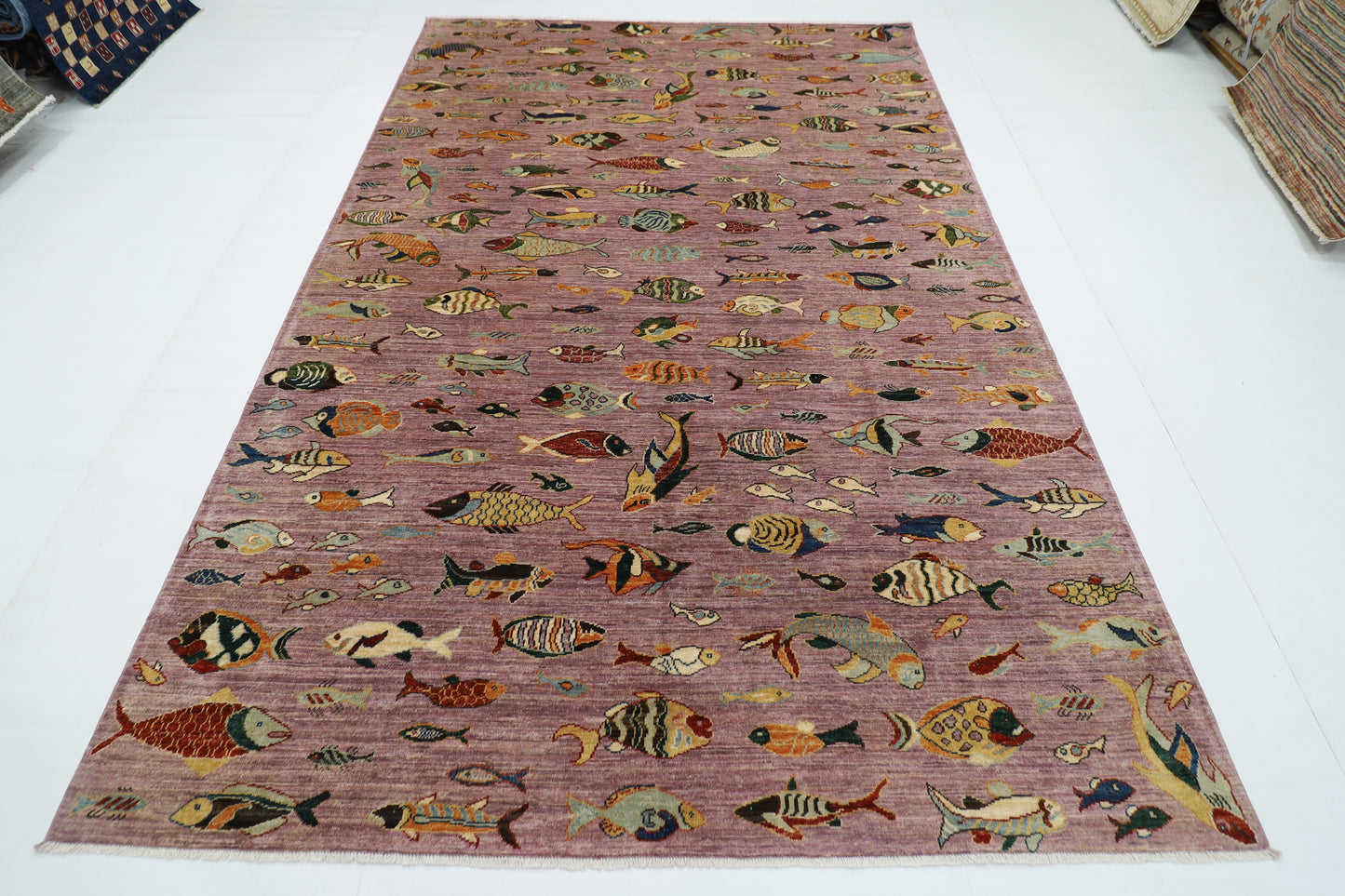 204 x 300 cm | Oriental Fish Pink Area Rug Afghan Hand Knotted Veg Dye Wool carpet