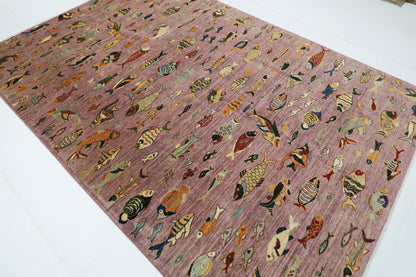 204 x 300 cm | Oriental Fish Pink Area Rug Afghan Hand Knotted Veg Dye Wool carpet