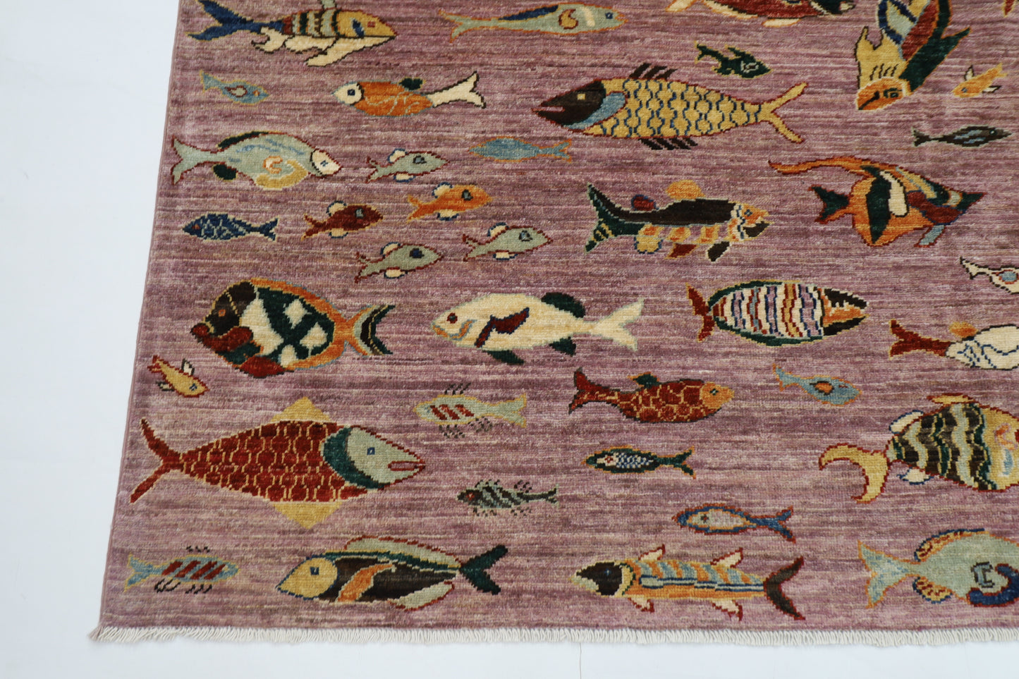 204 x 300 cm | Oriental Fish Pink Area Rug Afghan Hand Knotted Veg Dye Wool carpet
