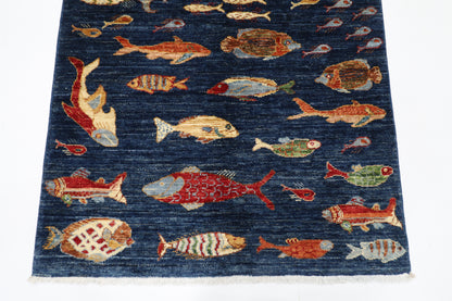 103 x 154 cm | Fish Party Afghan Hand Knotted Carpet