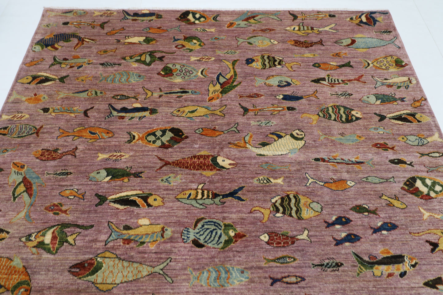 204 x 300 cm | Oriental Fish Pink Area Rug Afghan Hand Knotted Veg Dye Wool carpet