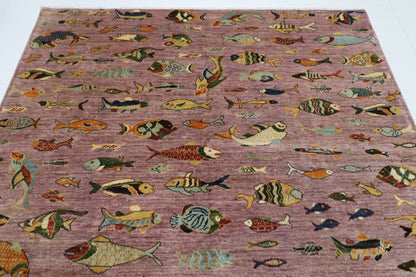 204 x 300 cm | Oriental Fish Pink Area Rug Afghan Hand Knotted Veg Dye Wool carpet