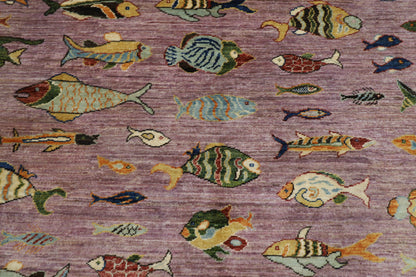 204 x 300 cm | Oriental Fish Pink Area Rug Afghan Hand Knotted Veg Dye Wool carpet