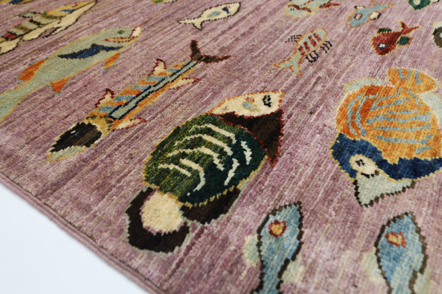 204 x 300 cm | Oriental Fish Pink Area Rug Afghan Hand Knotted Veg Dye Wool carpet