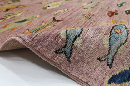 204 x 300 cm | Oriental Fish Pink Area Rug Afghan Hand Knotted Veg Dye Wool carpet