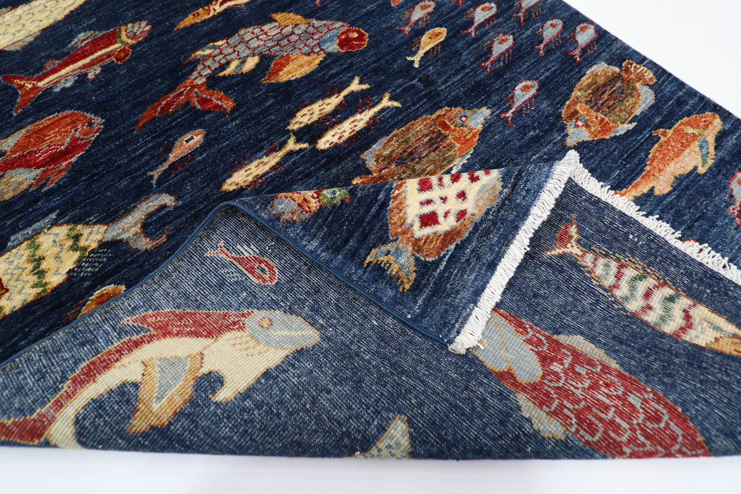 103 x 154 cm | Fish Party Afghan Hand Knotted Carpet