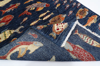 103 x 154 cm | Fish Party Afghan Hand Knotted Carpet