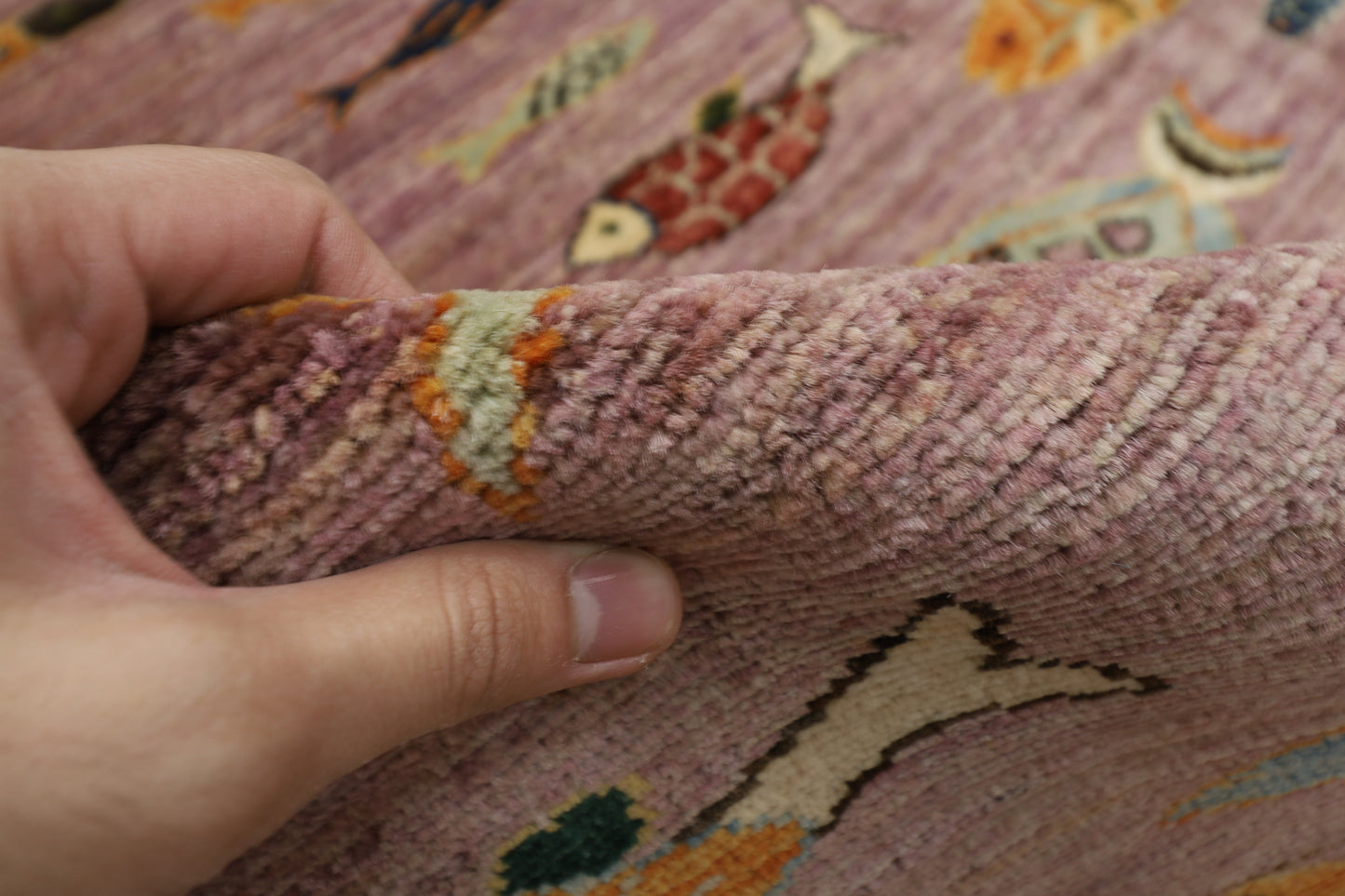 204 x 300 cm | Oriental Fish Pink Area Rug Afghan Hand Knotted Veg Dye Wool carpet