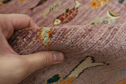 204 x 300 cm | Oriental Fish Pink Area Rug Afghan Hand Knotted Veg Dye Wool carpet