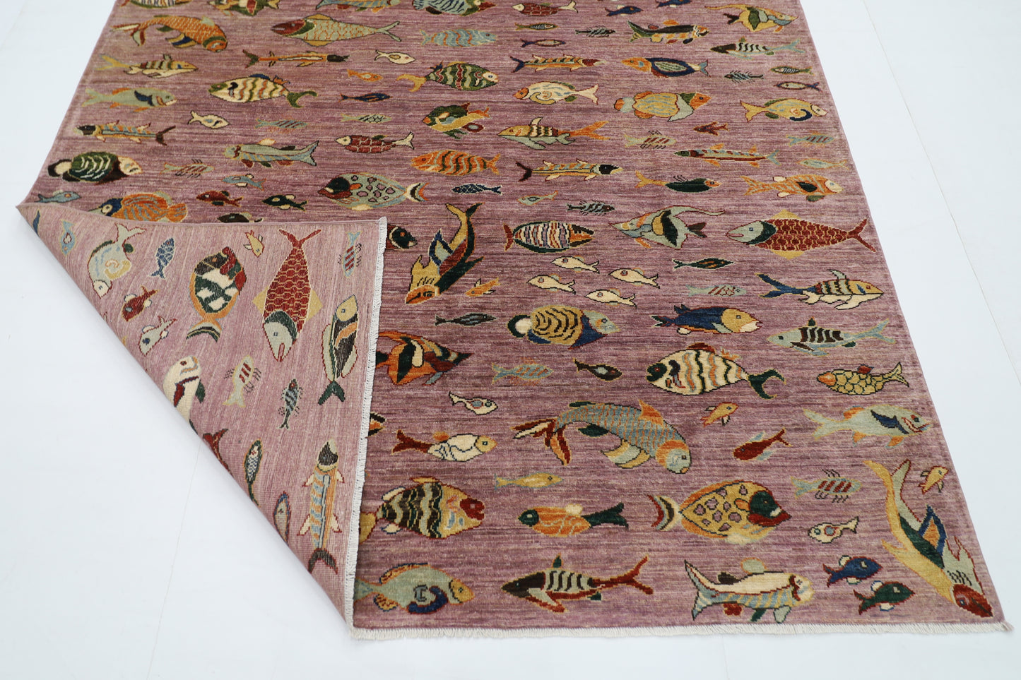 204 x 300 cm | Oriental Fish Pink Area Rug Afghan Hand Knotted Veg Dye Wool carpet